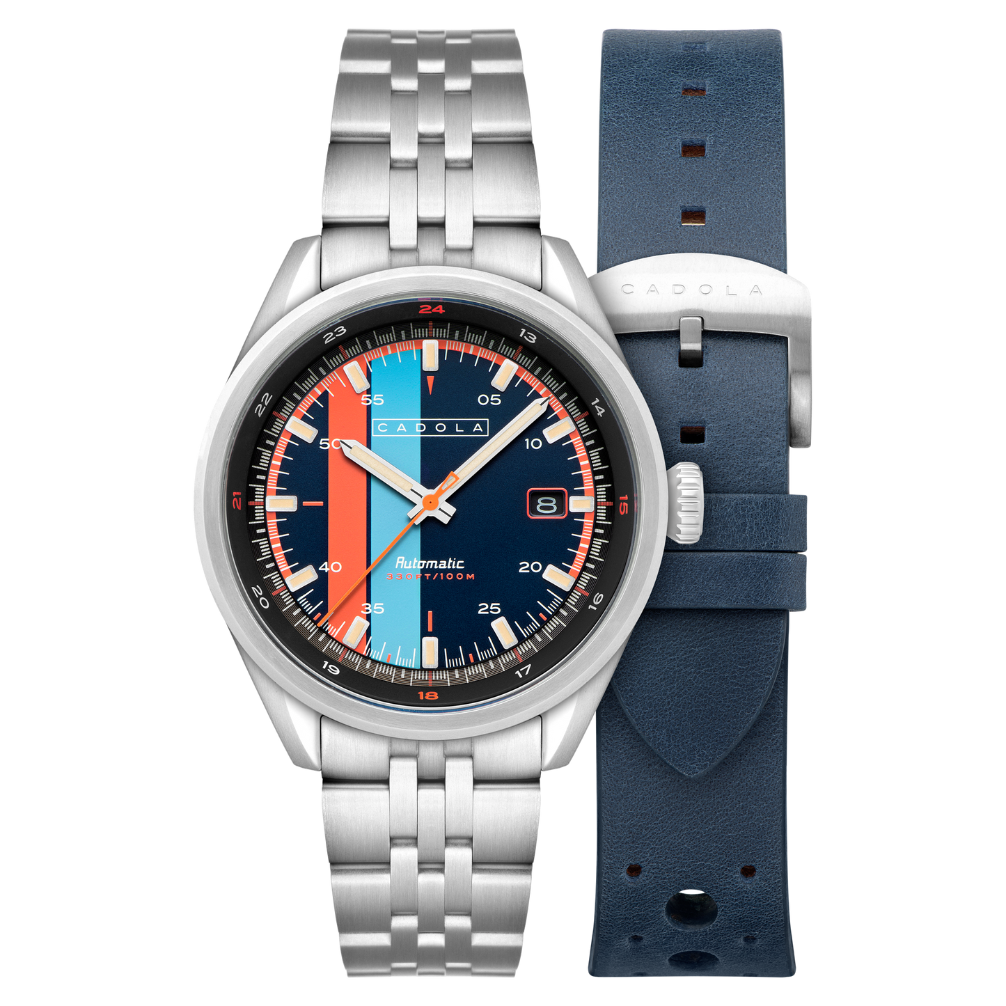 Cadola Men's 43mm Pista Automatic Date Striped Dial Bracelet Watch with Interchangeable Strap