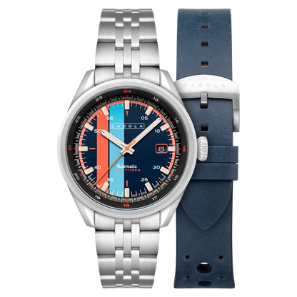 Cadola Men's 43mm Pista Automatic Date Striped Dial Bracelet Watch with Interchangeable Strap