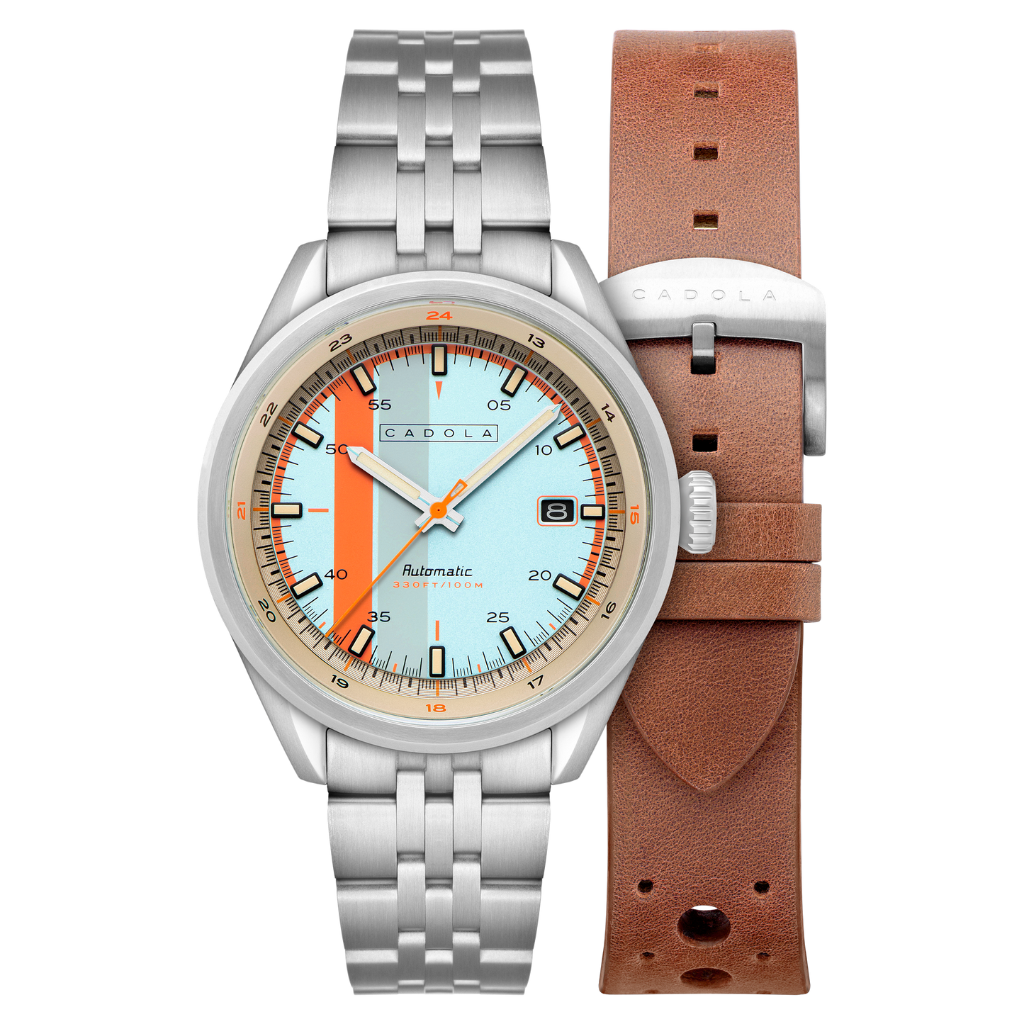 Cadola Men's 43mm Pista Automatic Date Striped Dial Bracelet Watch with Interchangeable Strap