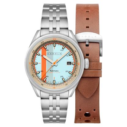 Cadola Men's 43mm Pista Automatic Date Striped Dial Bracelet Watch with Interchangeable Strap