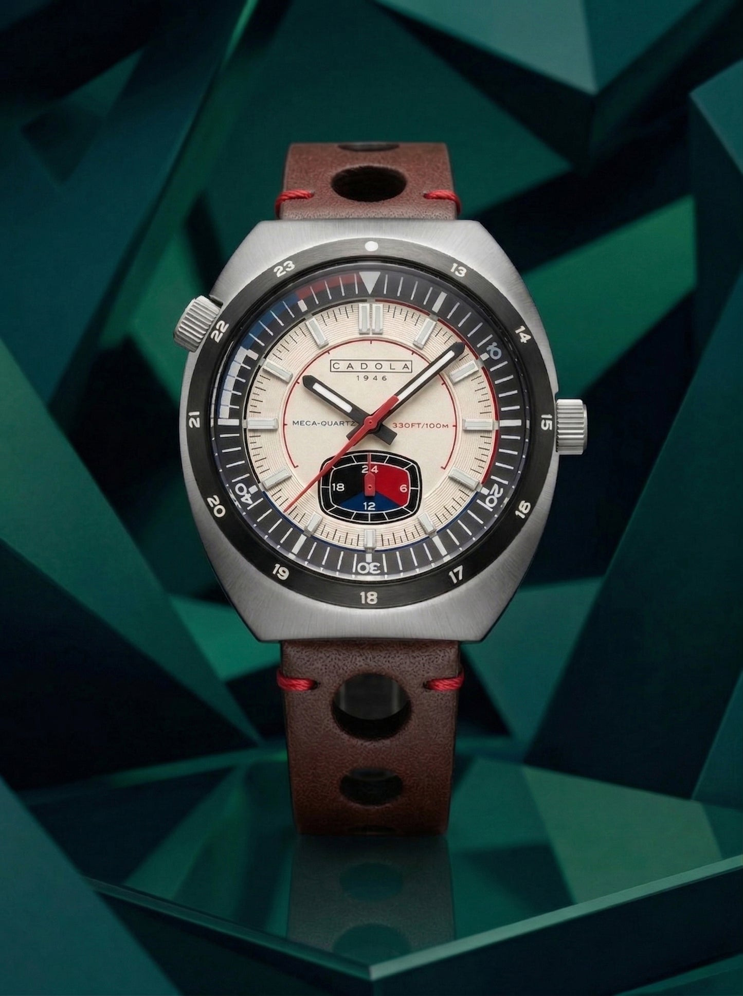 Cadola Men's 42mm Giulia Meca Quartz 24 Hour Subdial Leather Strap Watch