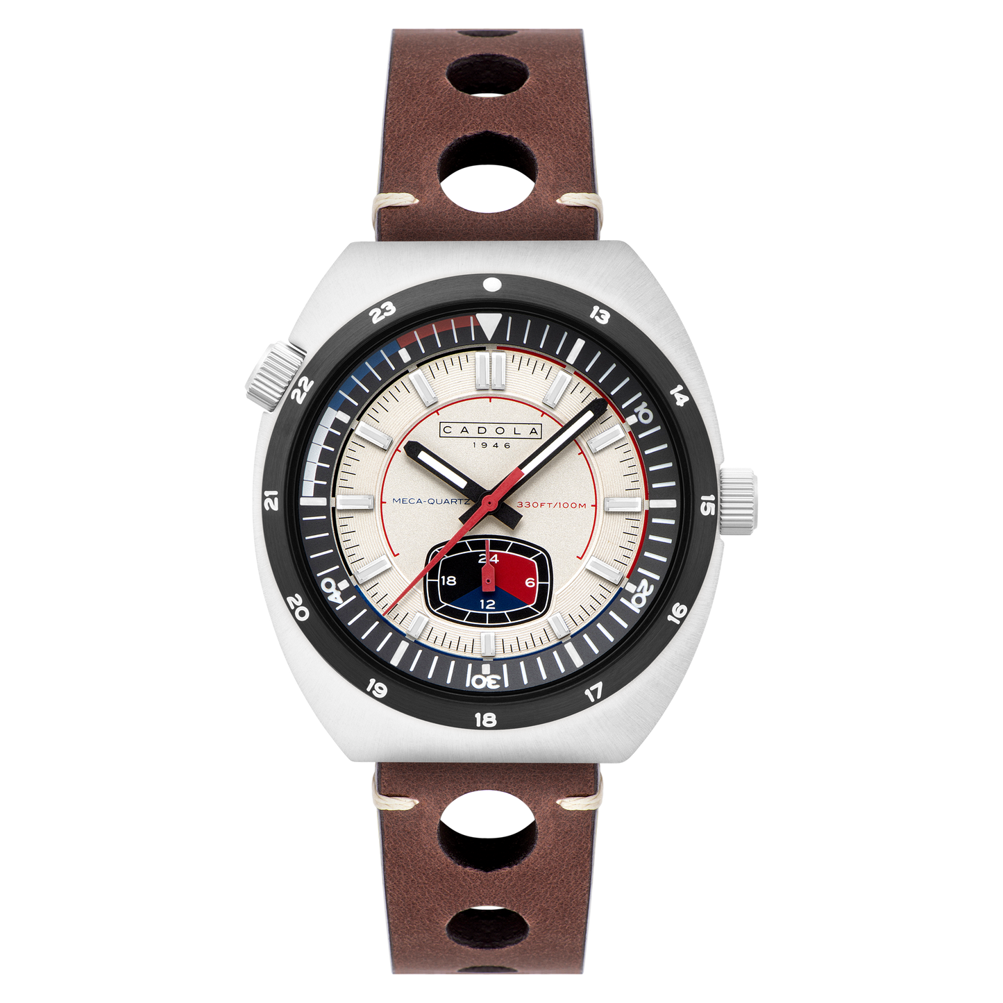 Cadola Men's 42mm Giulia Meca Quartz 24 Hour Subdial Leather Strap Watch