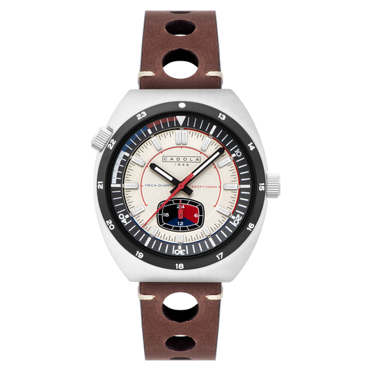 Cadola Men's 42mm Giulia Meca Quartz 24 Hour Subdial Leather Strap Watch