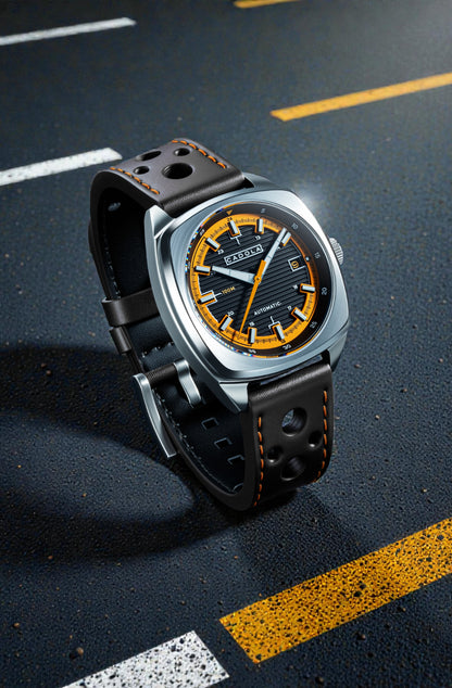 Cadola Men's 38mm Buxton Automatic Cutout Leather Strap Watch