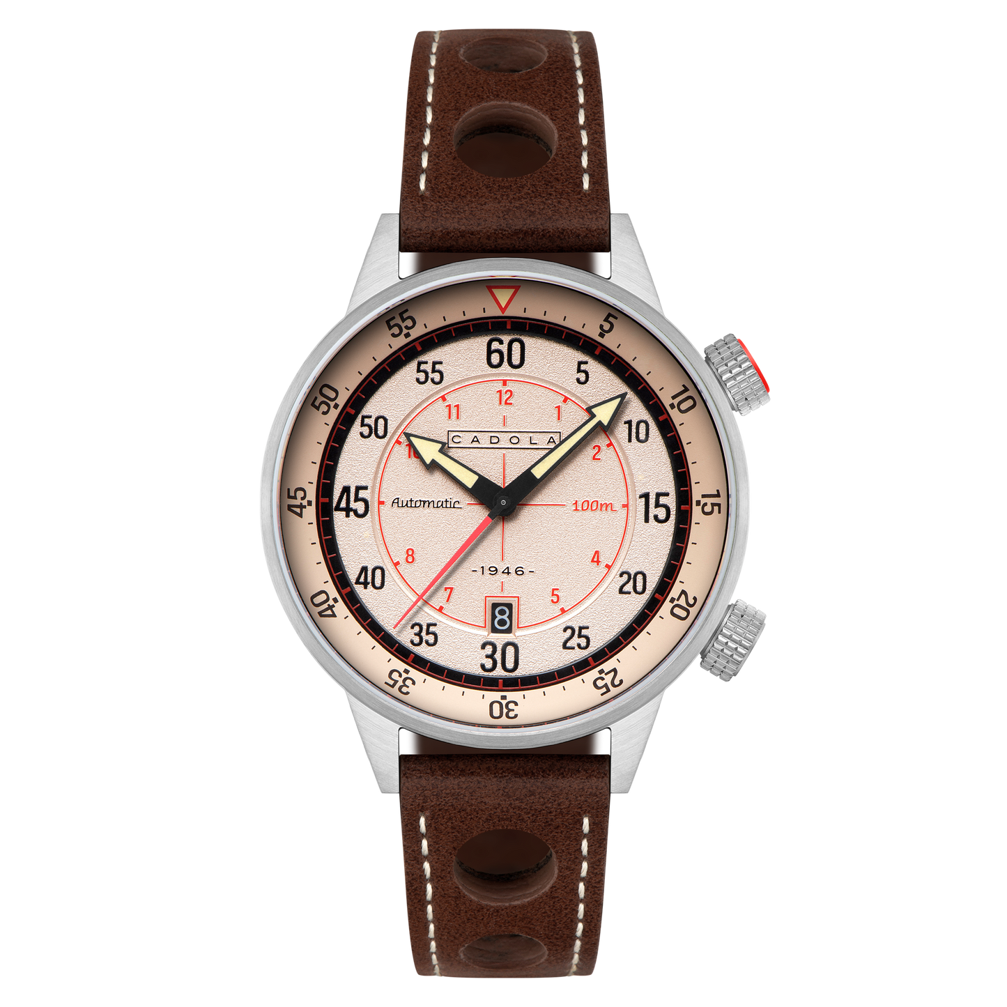 Cadola Men's 46mm Rally Timer Automatic Leather Strap Watch