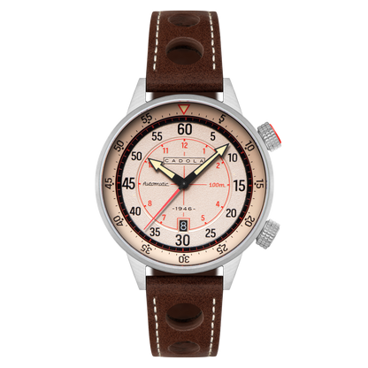 Cadola Men's 46mm Rally Timer Automatic Leather Strap Watch