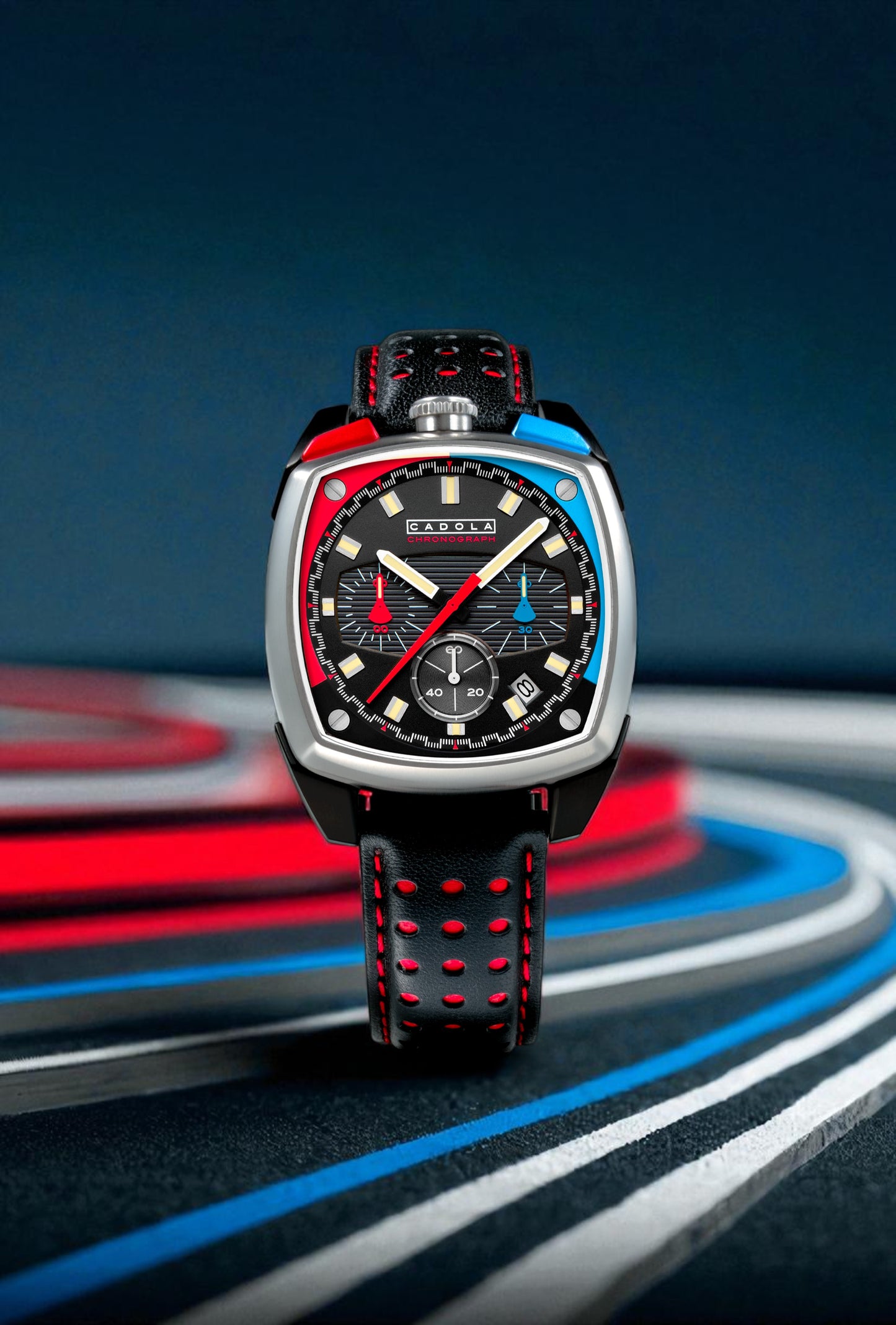 Cadola Men's 39mm Taurus Quartz Chronograph Square Leather Strap Watch