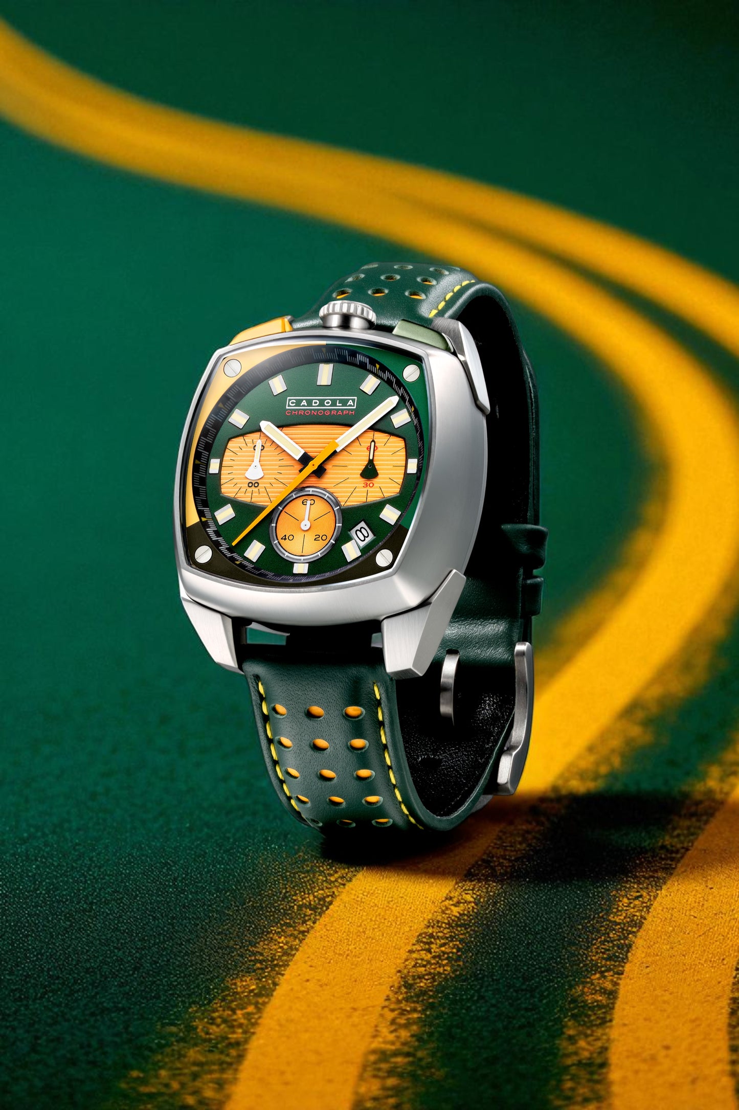 Cadola Men's 39mm Taurus Quartz Chronograph Square Leather Strap Watch