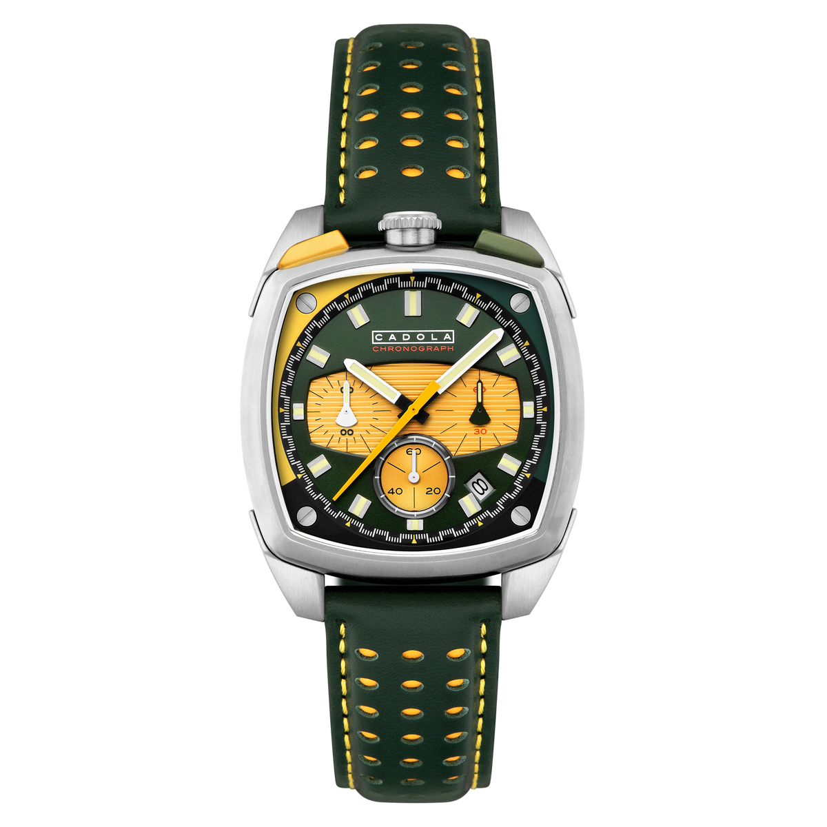 Cadola Men's 39mm Taurus Quartz Chronograph Square Leather Strap Watch