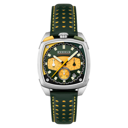 Cadola Men's 39mm Taurus Quartz Chronograph Square Leather Strap Watch