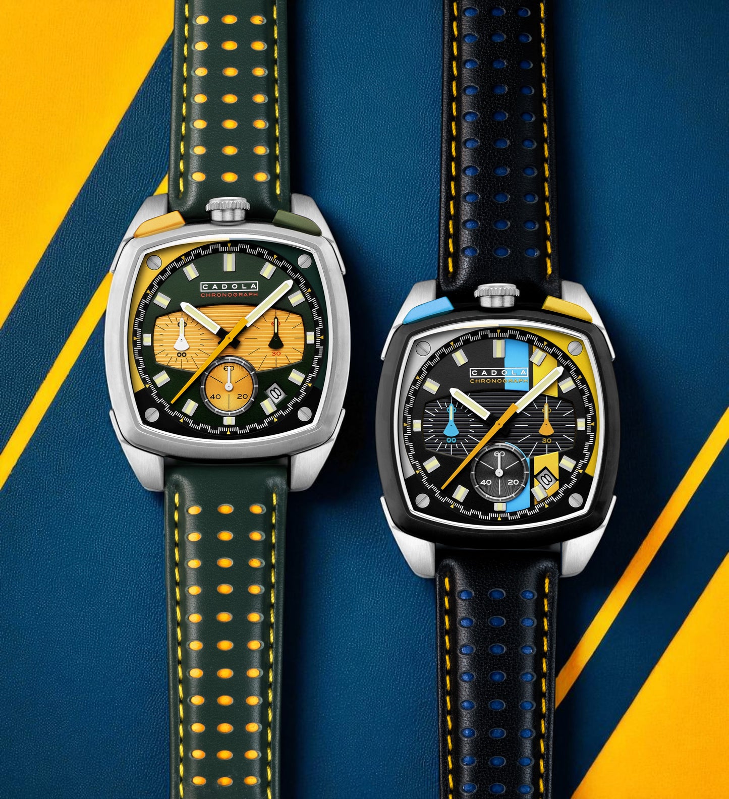 Cadola Men's 39mm Taurus Quartz Chronograph Square Leather Strap Watch