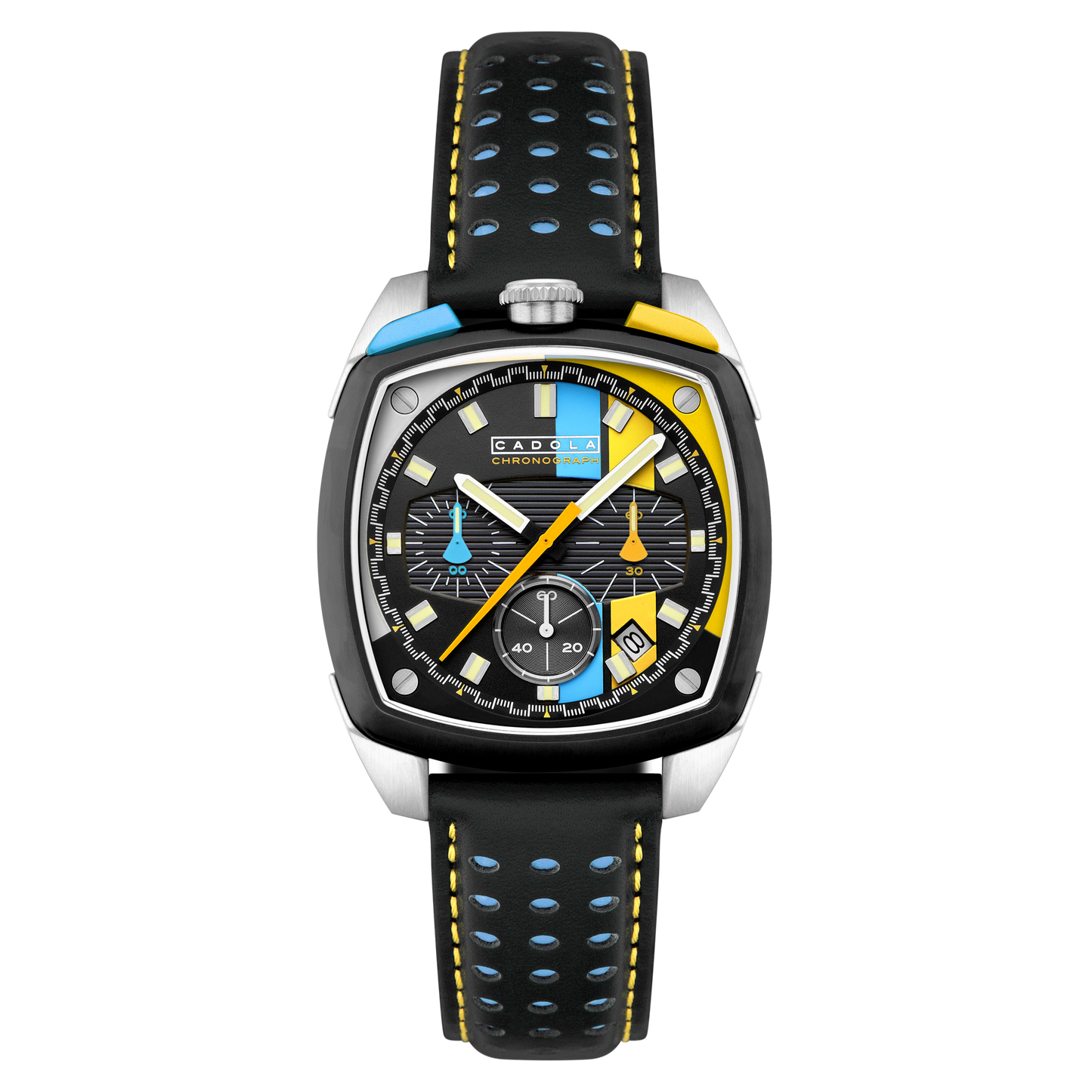 Cadola Men's 39mm Taurus Quartz Chronograph Square Leather Strap Watch