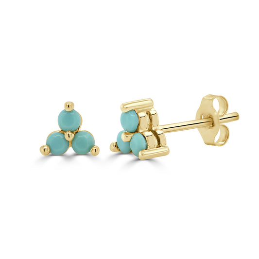 Sabrina Designs 14K Gold 3-Stone Turquoise Trefoil Stud Earrings
