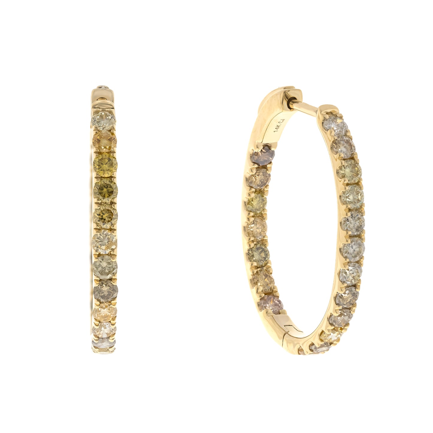 Beverly Hills Elegance 14K Gold 2.00ctw Multi-Color Diamond Hoop Earrings