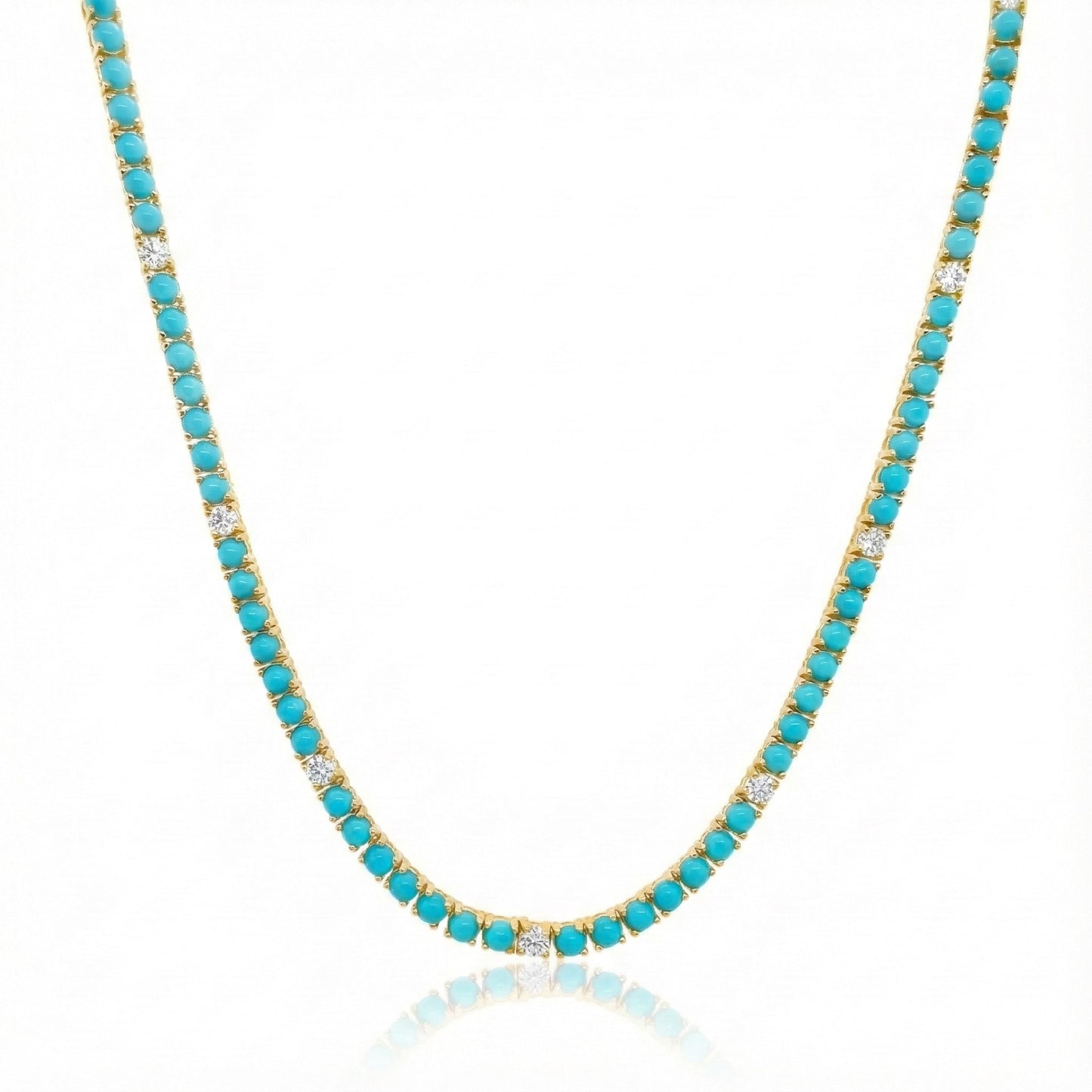 Sabrina Designs 14K Gold Turquoise & Diamond 16" Tennis Necklace