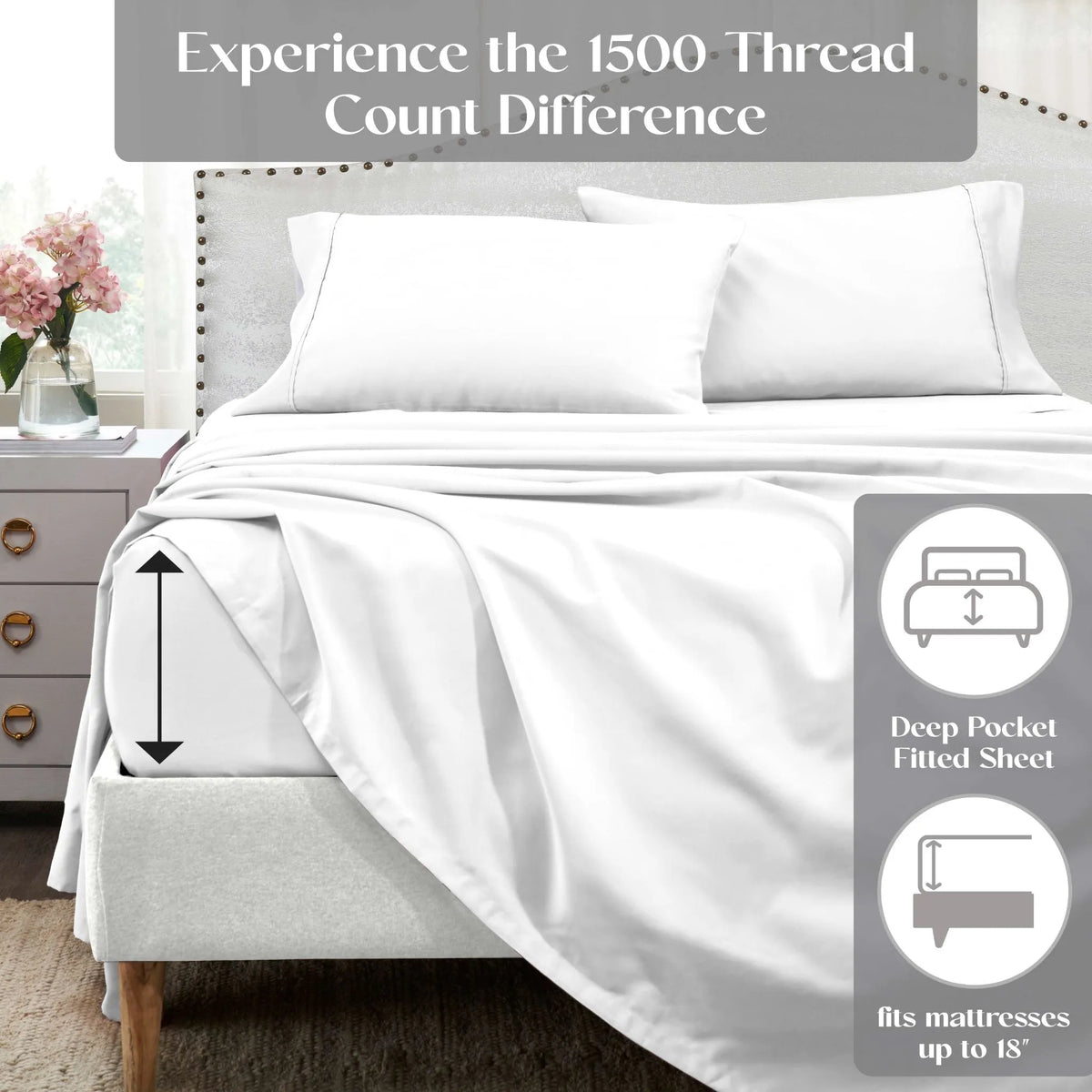 Superior 1500 Thread Count Cotton Blend Deep Pocket Solid 4-Piece Sheet Set
