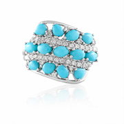 Sterling Silver Sleeping Beauty Turq & White Zircon Triple Row Wave Ring