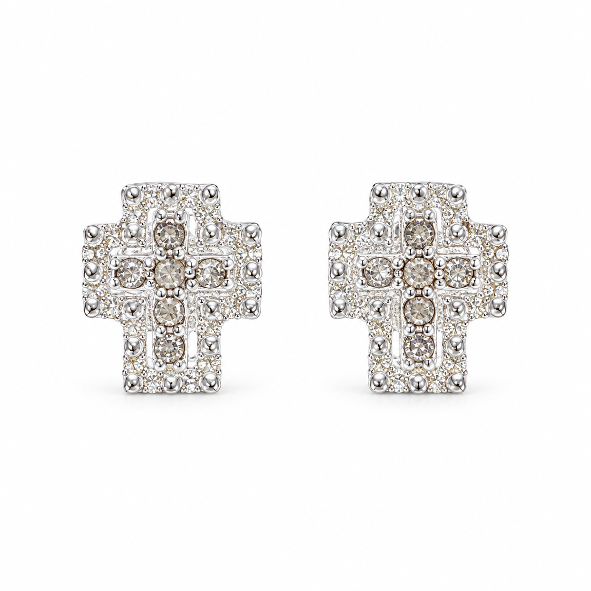 Sterling Silver Diamond Accented Cross Stud Earrings