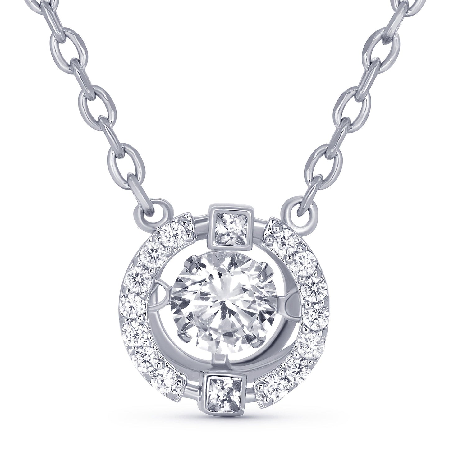 TRYNDI Rhodium Plated Swarovski Crystal Halo Pendant Necklace