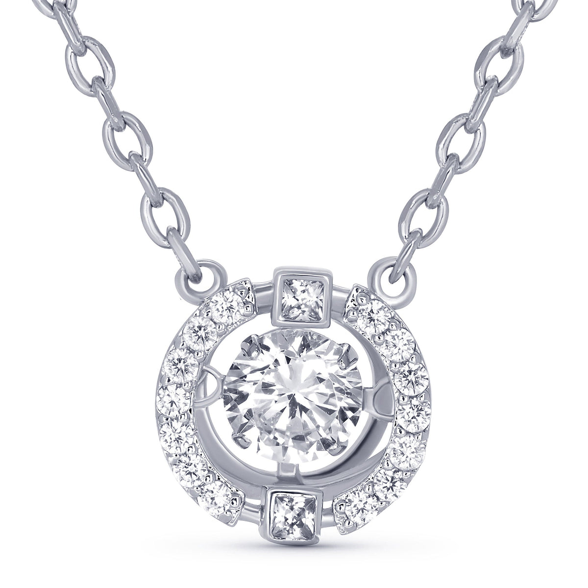 TRYNDI Rhodium Plated Swarovski Crystal Halo Pendant Necklace