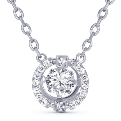 TRYNDI Rhodium Plated Swarovski Crystal Halo Pendant Necklace