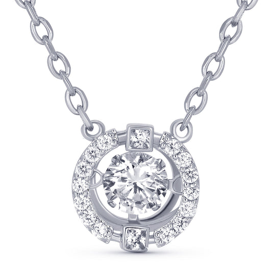 TRYNDI Rhodium Plated Swarovski Crystal Halo Pendant Necklace