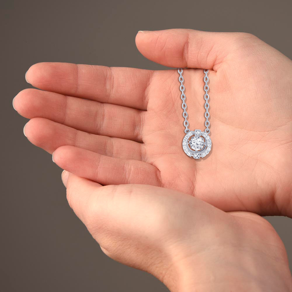 TRYNDI Rhodium Plated Swarovski Crystal Halo Pendant Necklace