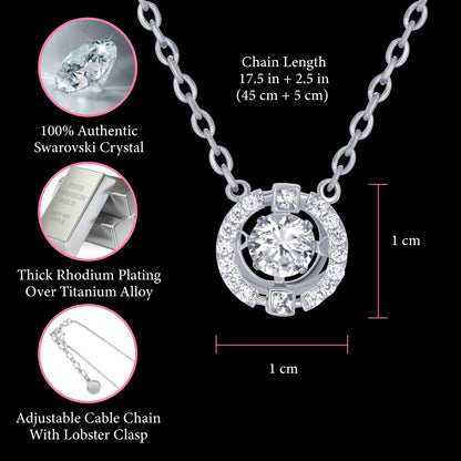 TRYNDI Rhodium Plated Swarovski Crystal Halo Pendant Necklace