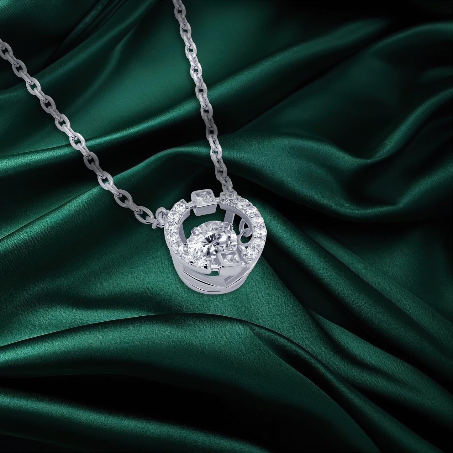 TRYNDI Rhodium Plated Swarovski Crystal Halo Pendant Necklace