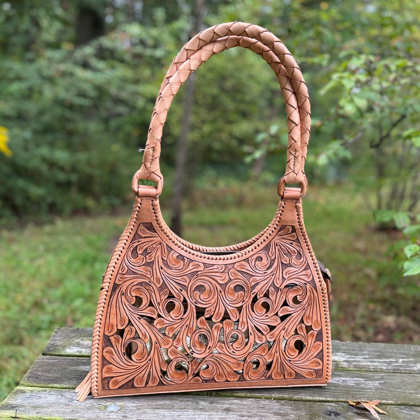 ALLE Handbags Luna Hand Cut Out Tooling Leather Hobo Bag