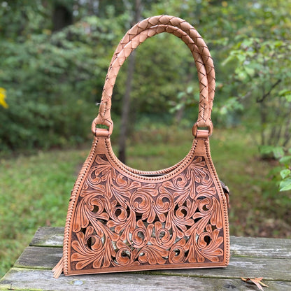 ALLE Handbags Luna Hand Cut Out Tooling Leather Hobo Bag