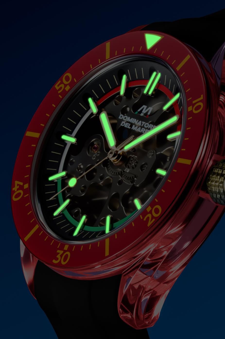 Dominatore Del Mare Men's 42mm Ortona Automatic Skeletonized Dial Silicone Strap Watch