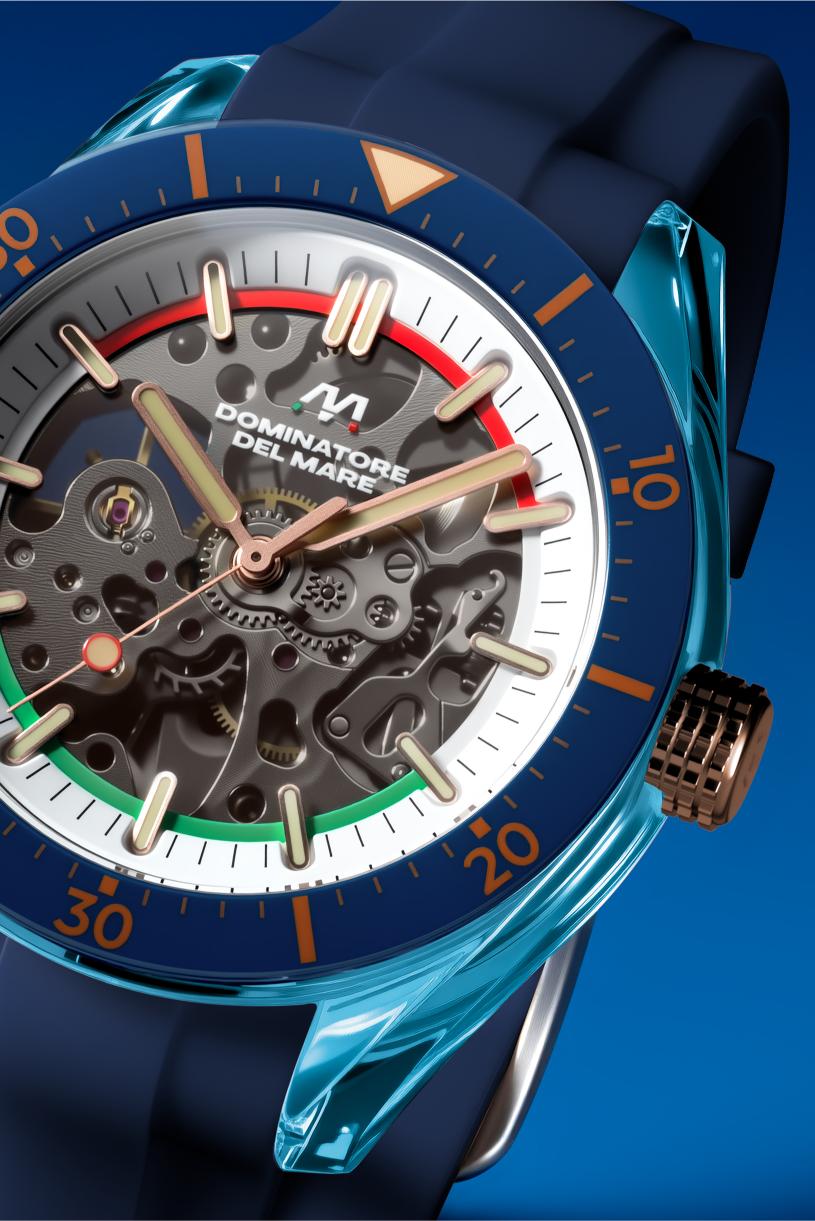 Dominatore Del Mare Men's 42mm Ortona Automatic Skeletonized Dial Silicone Strap Watch