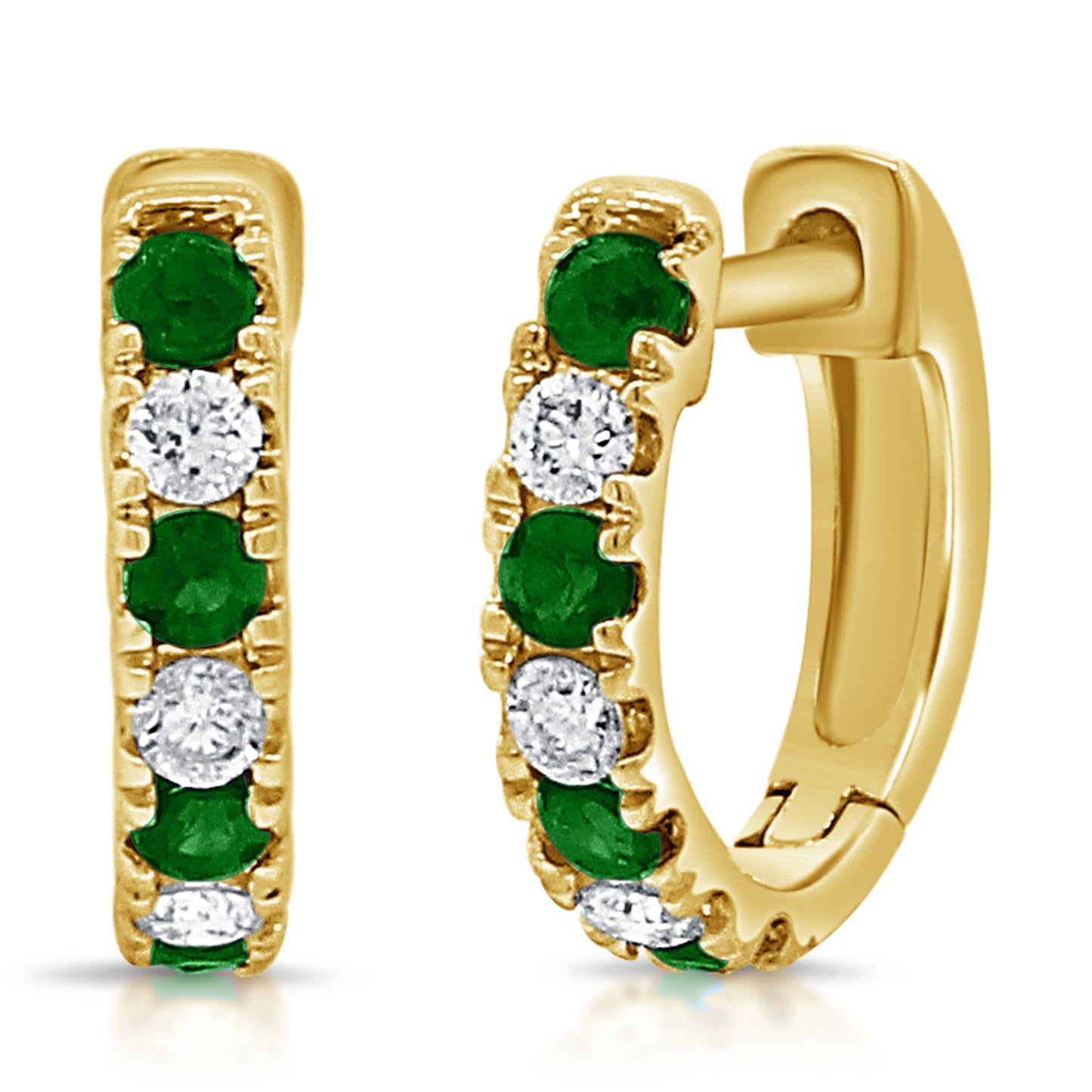 Sabrina Designs 14K Gold Diamond & Emerald Alternating Huggie Hoop Earrings