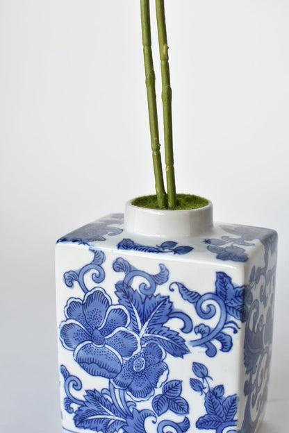 House of JSD 20" Faux Phalaenopsis Orchid in Blue & White Container