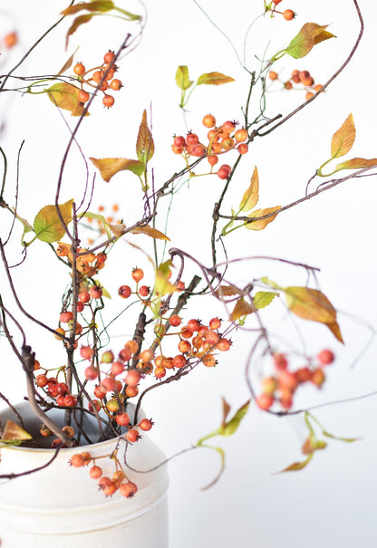 38" Faux Orange Berry Branch Stem