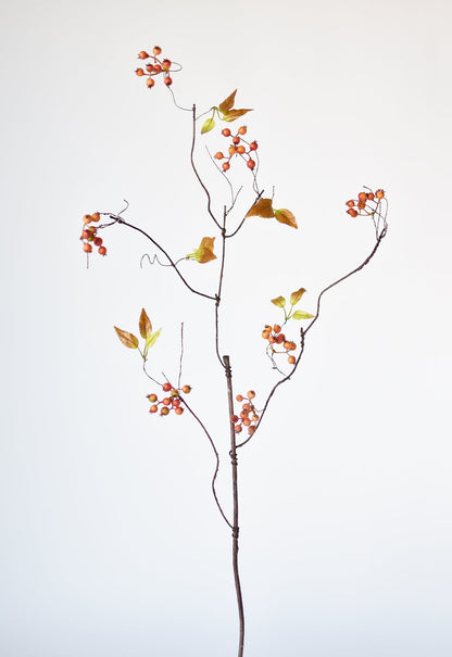 38" Faux Orange Berry Branch Stem