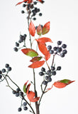 34" Faux Blue Berry w/ Red Foliage Stem