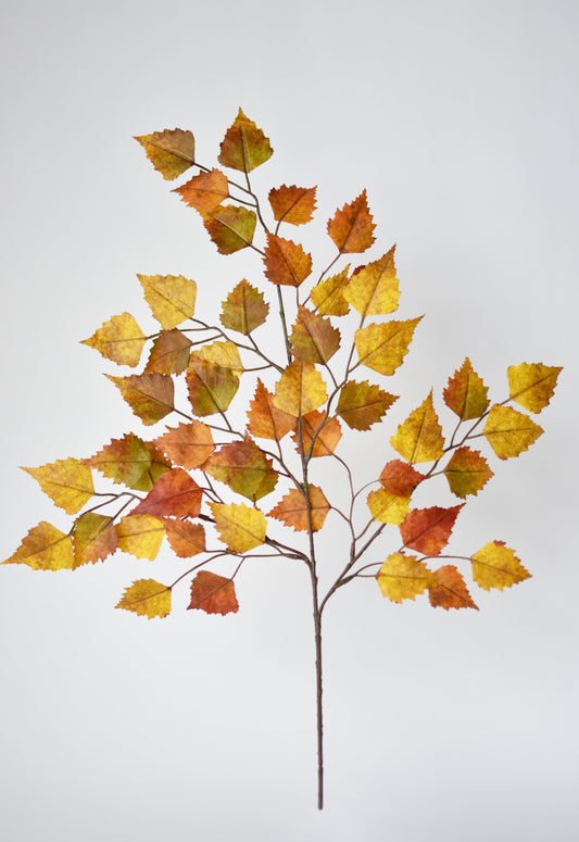 26" Faux Birch Leaf Stem Orange / Mustard / Yellow