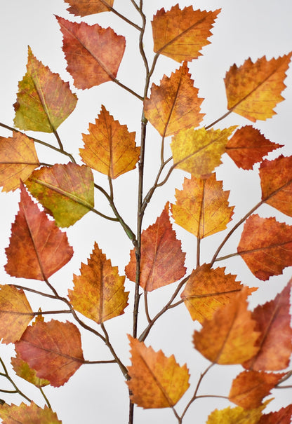 26" Faux Birch Leaf Stem Red / Orange / Yellow