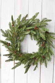 24" Faux Green Spruce Real Touch Wreath w/ Faux Pinecones
