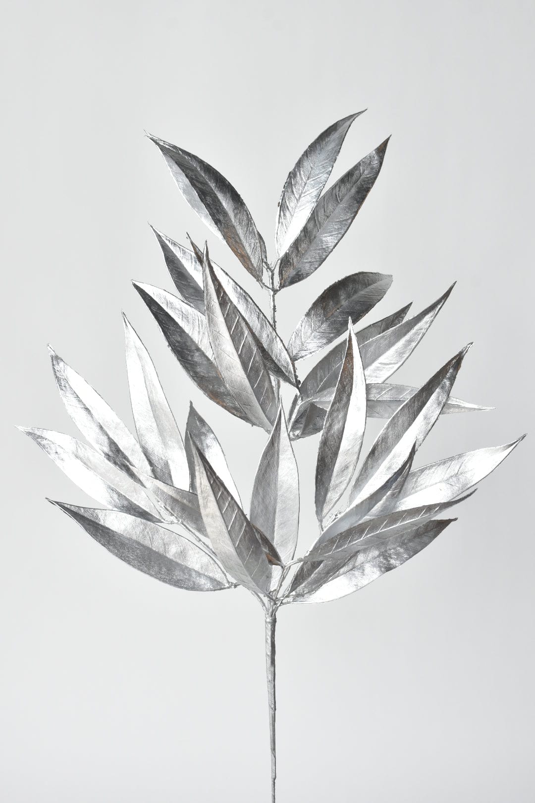 22.5" Faux Silver Metallic Bay Leaf Stem