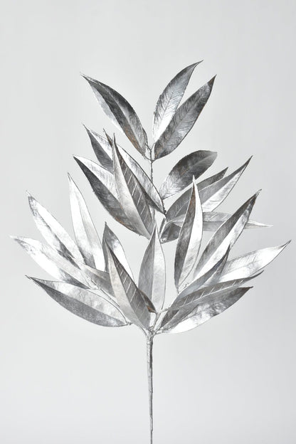 22.5" Faux Silver Metallic Bay Leaf Stem