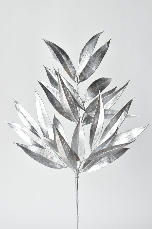 22.5" Faux Silver Metallic Bay Leaf Stem