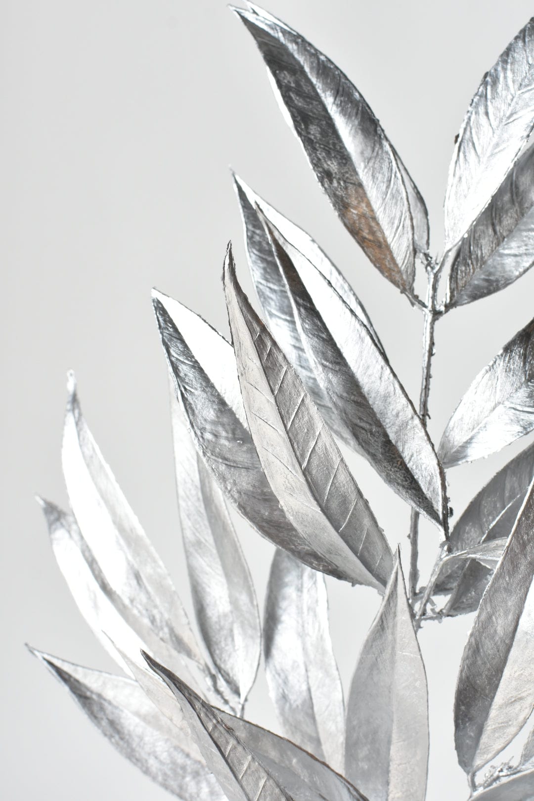 22.5" Faux Silver Metallic Bay Leaf Stem