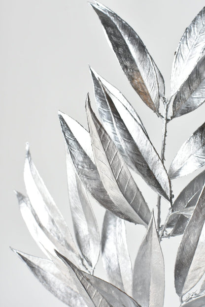 22.5" Faux Silver Metallic Bay Leaf Stem