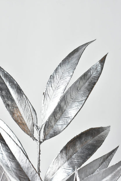 22.5" Faux Silver Metallic Bay Leaf Stem