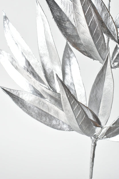 22.5" Faux Silver Metallic Bay Leaf Stem