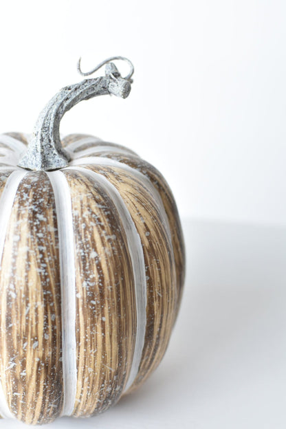 7"Hx5.5"W Faux Pumpkin Beige White - Tall