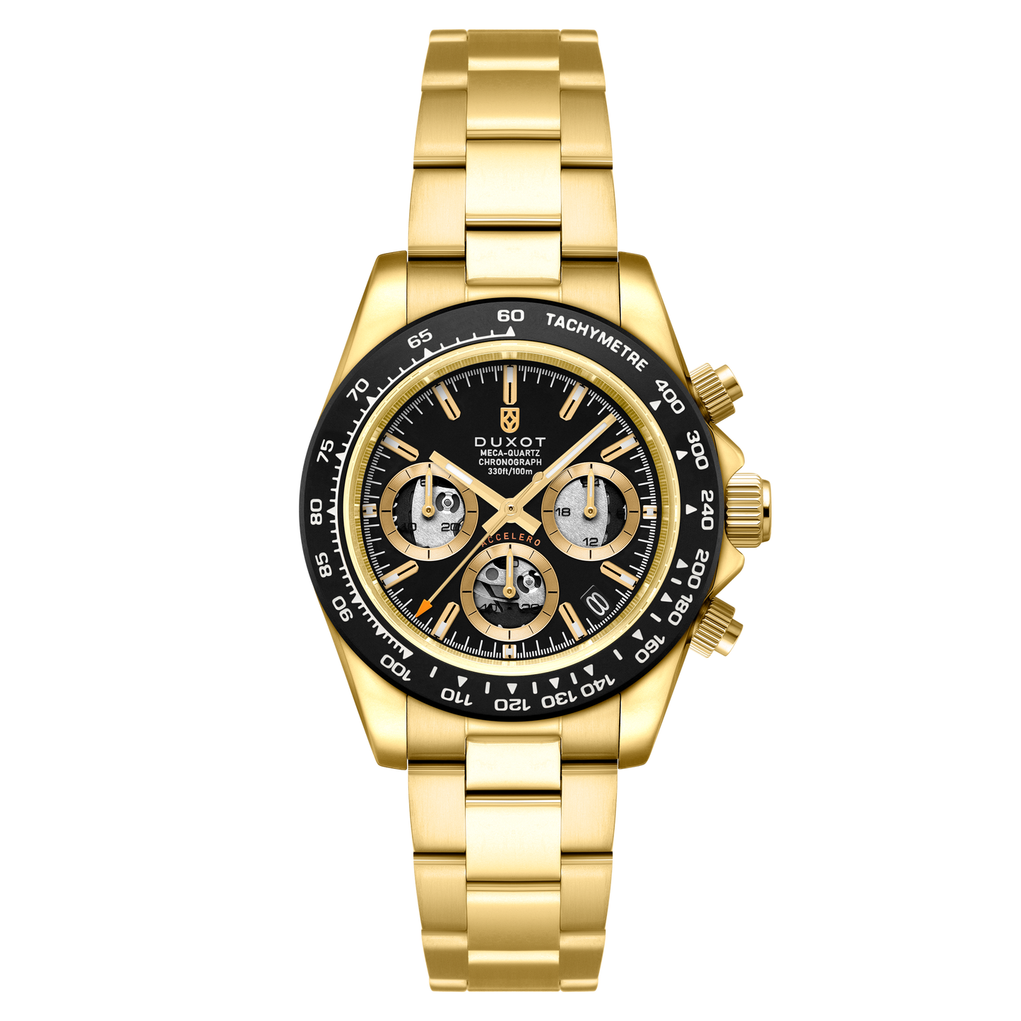 Duxot Men's 40mm Accelero Quartz Chronograph Compax Skeleton Edition Bracelet Watch